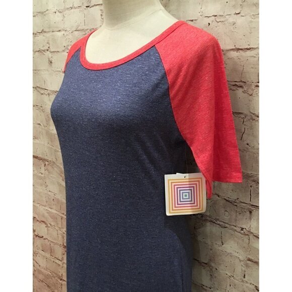 LuLaRoe Womens XS Julia Pencil Sheath Dress Raglan Sleeve Blue Red Heather NEW - Picture 2 of 3